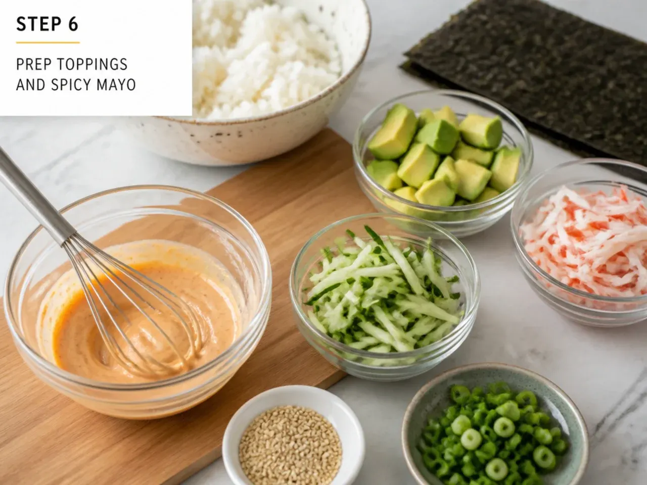 california sushi bowl — step 6: prep toppings and spicy mayo