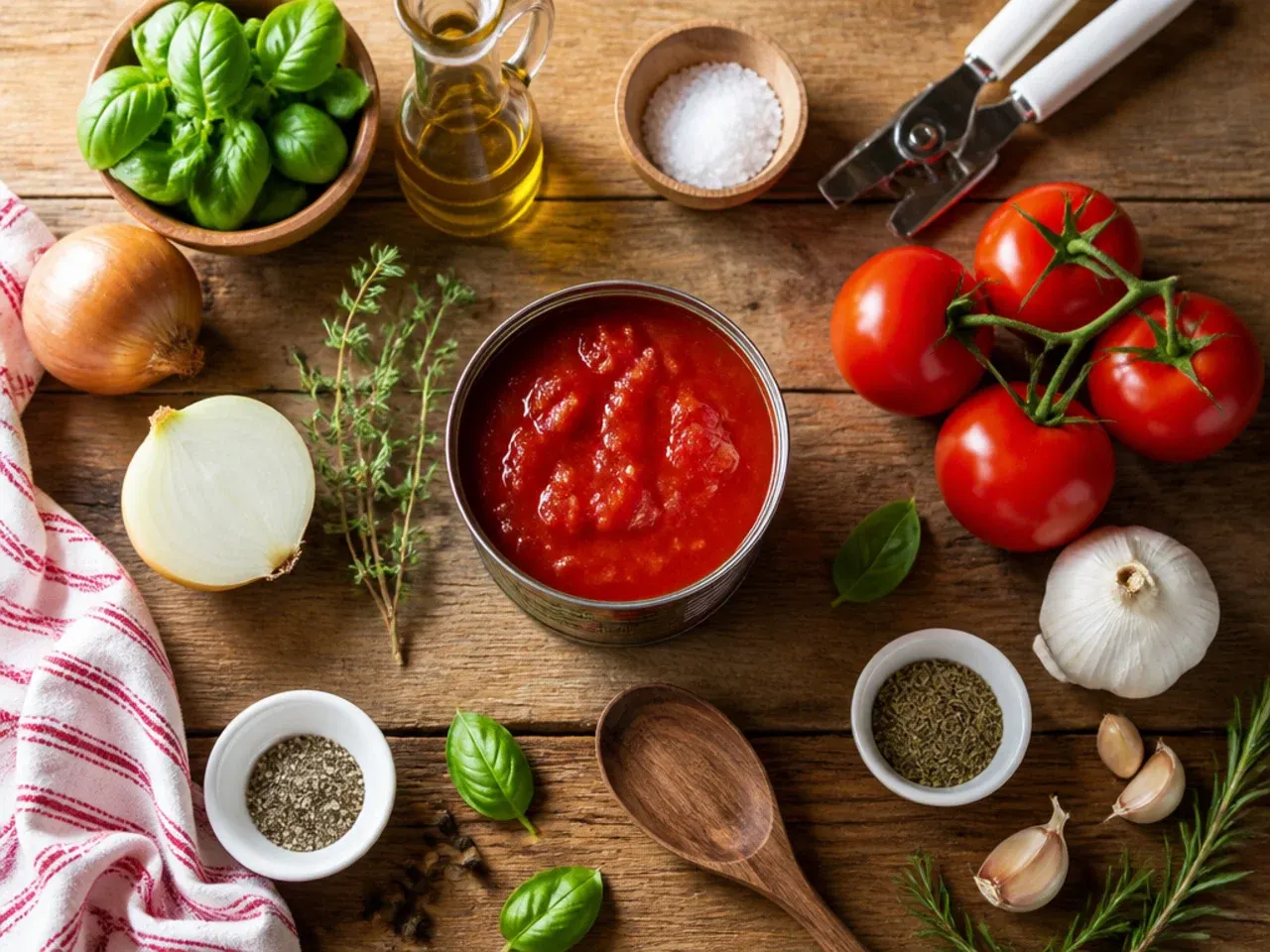 Close-up of tomato paste being toasted in a pot before canned tomatoes are added