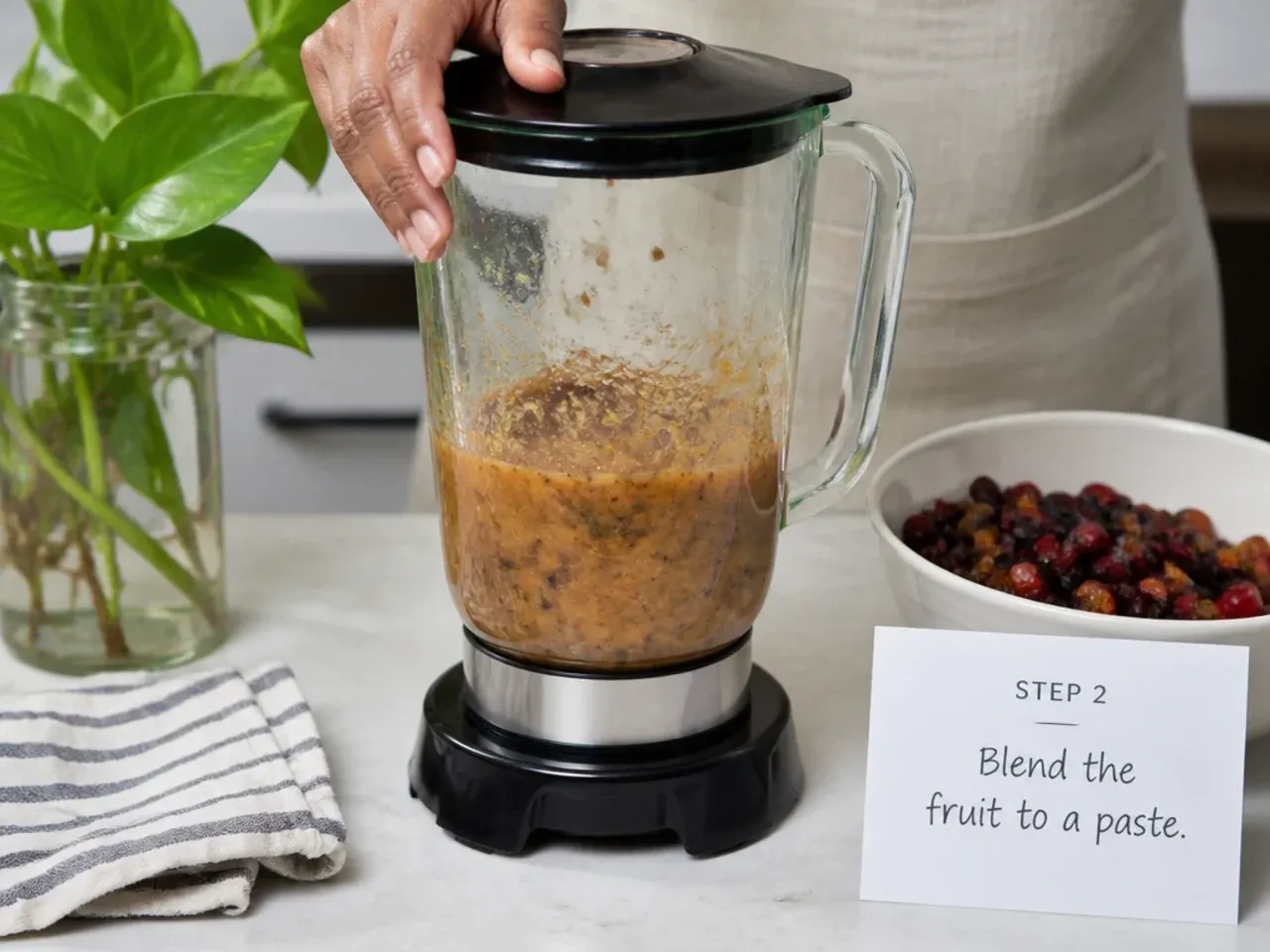caribbean black cake — step 2: blend the fruit to a paste