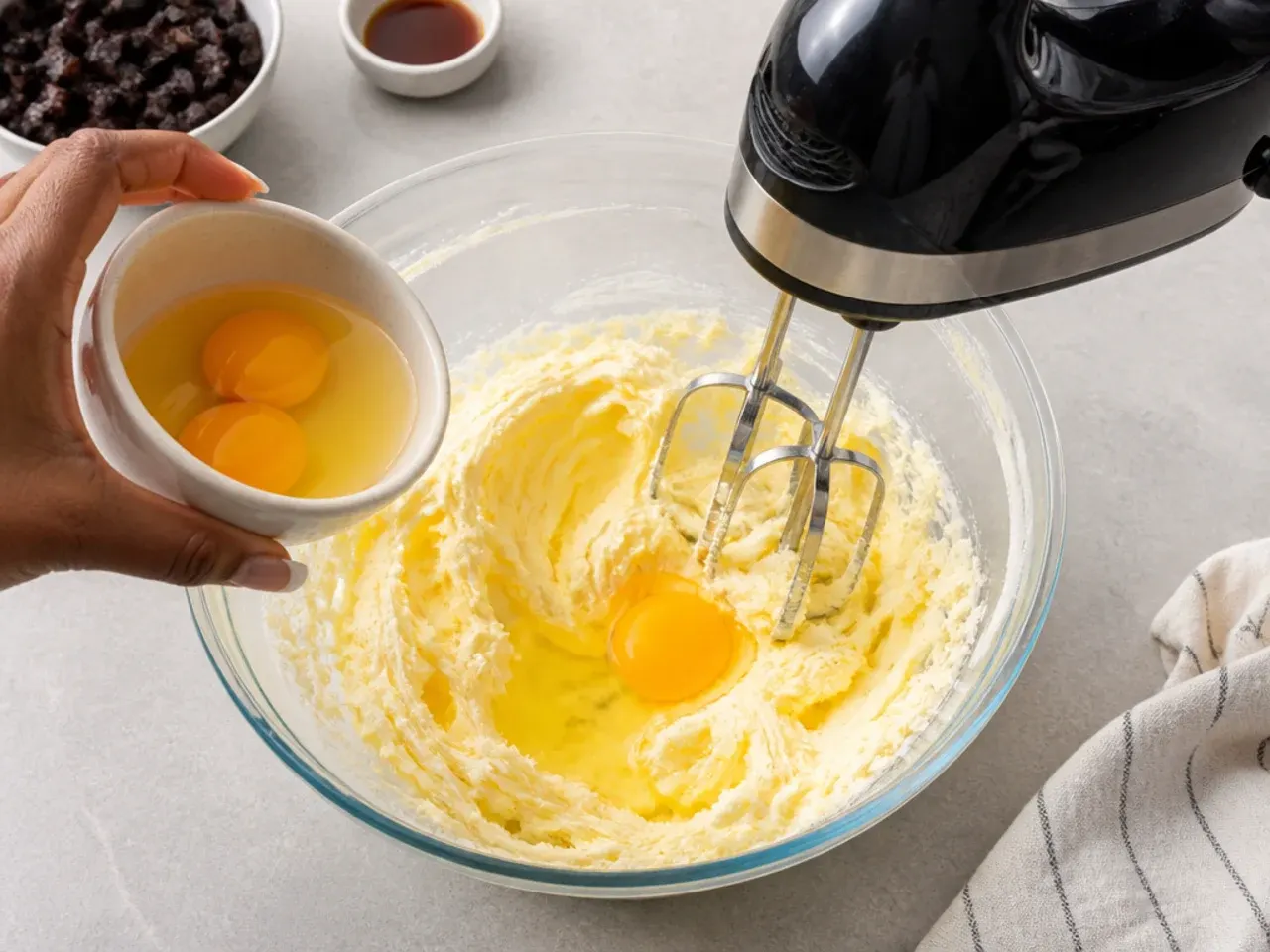 caribbean black cake — step 4: cream the butter and add the eggs