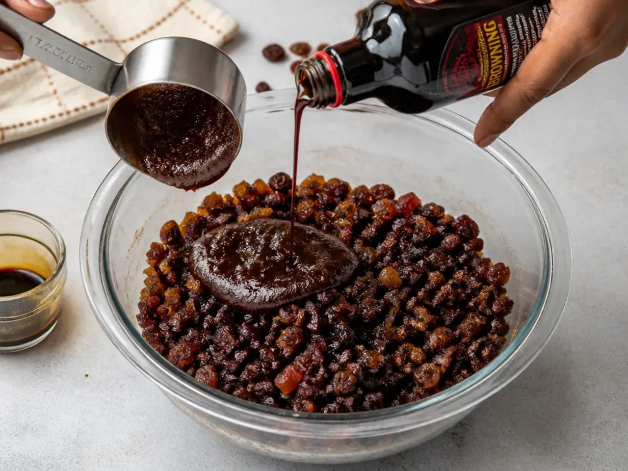caribbean black cake — step 5: add the fruit paste and browning