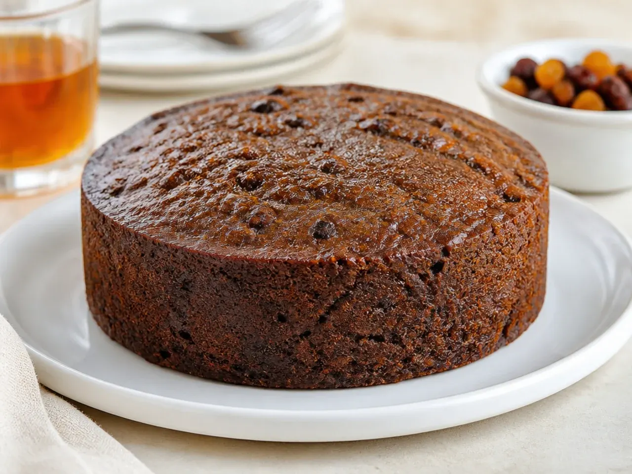 Minimal naked black rum cake brushed with demerara rum syrup