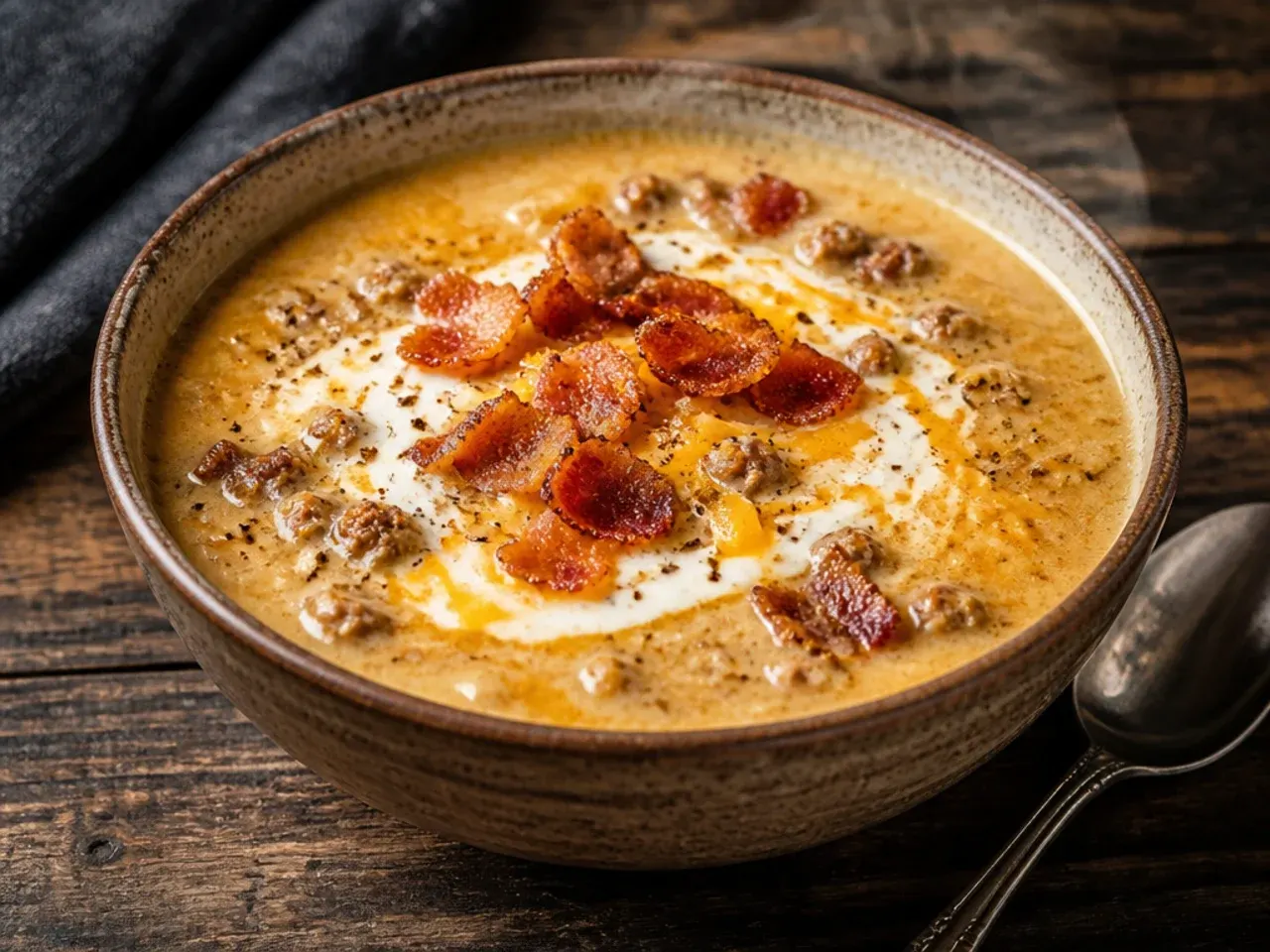 Chopped bacon rendering slowly in a heavy pot, fat pooling around crisping edges