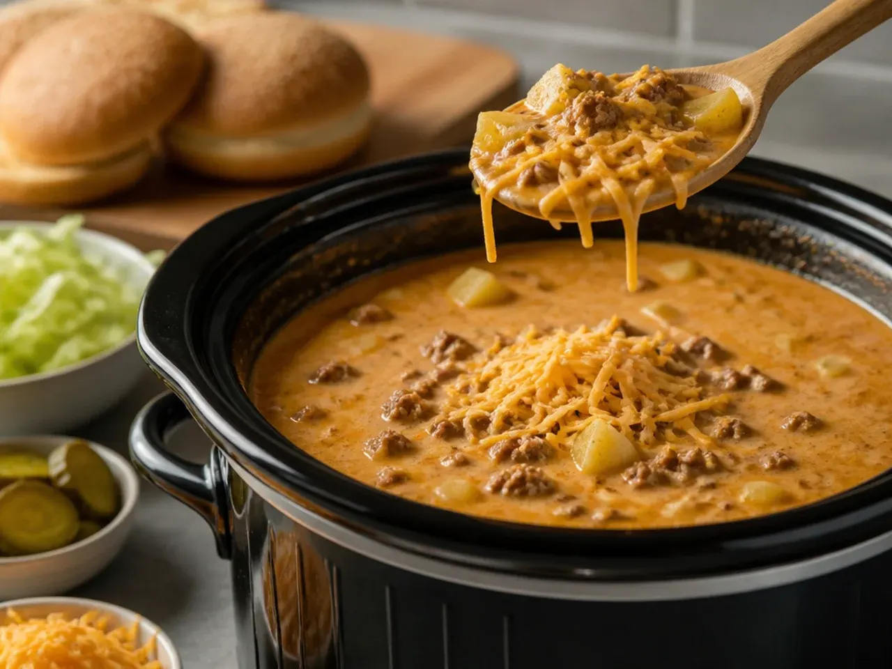 cheeseburger soup crockpot recipe step 7