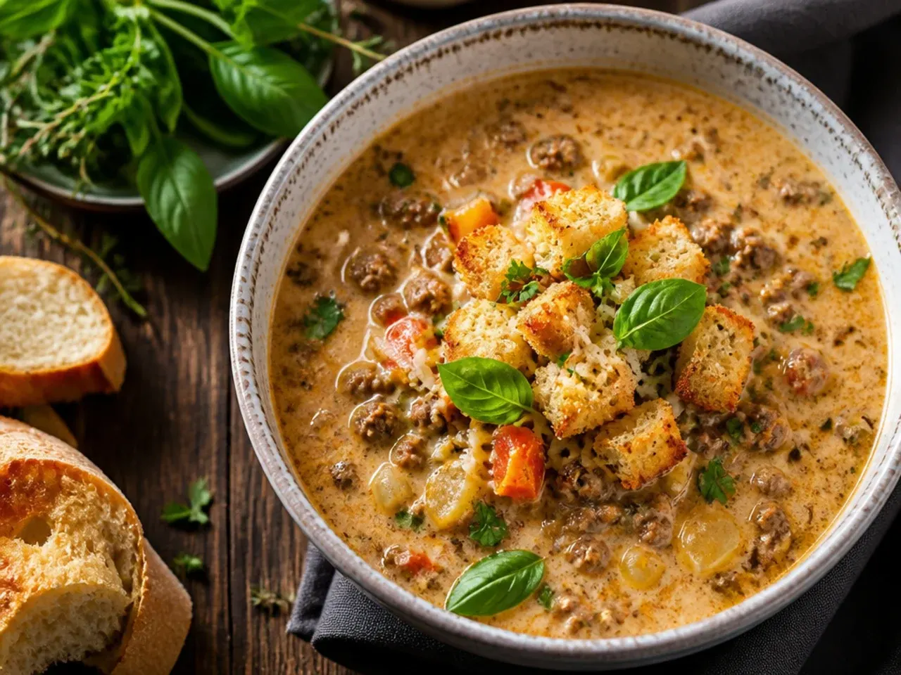 Simple dump-and-go cheeseburger soup crockpot ingredients before cooking