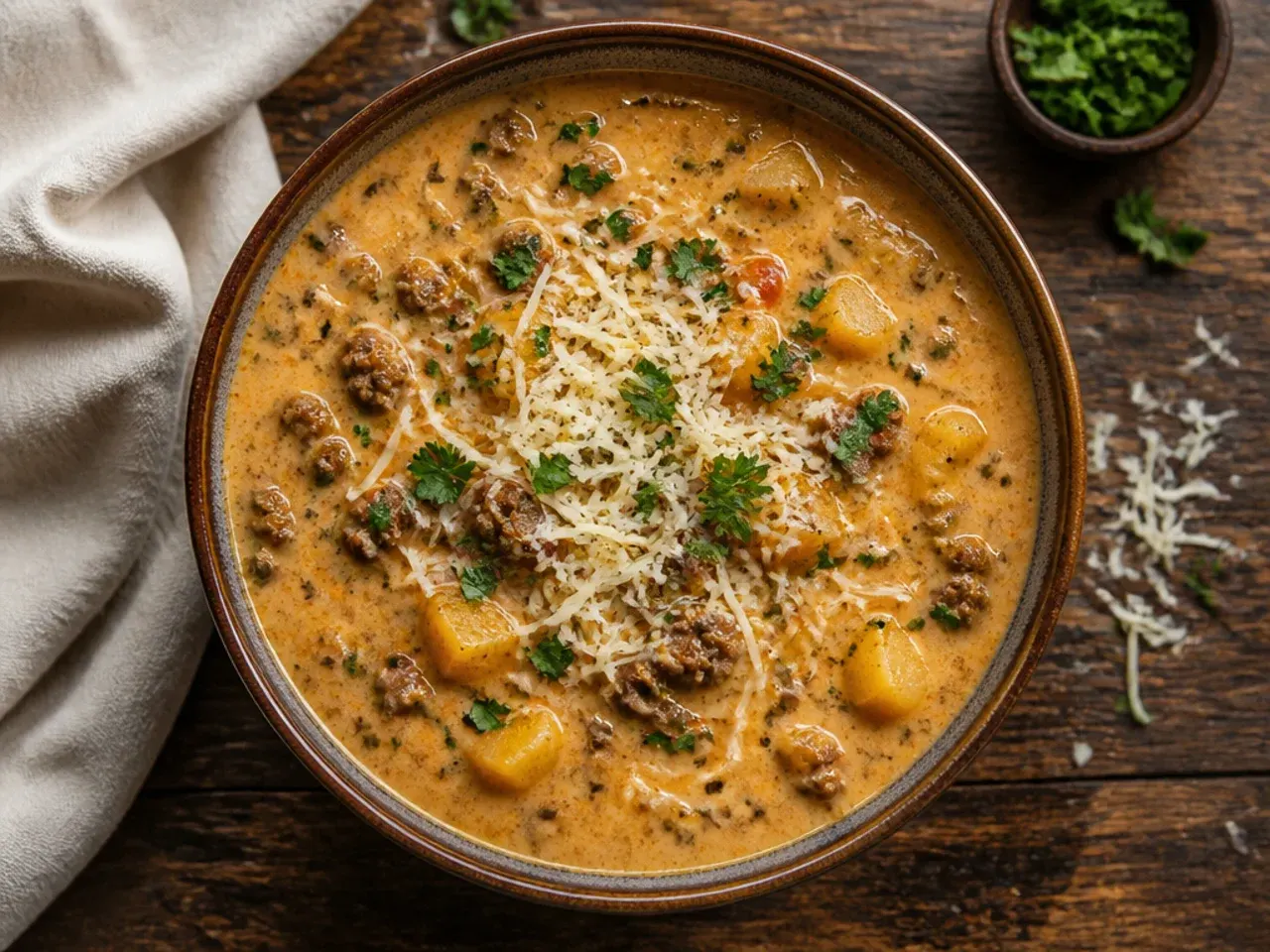 Budget-friendly cheeseburger soup crockpot made with pantry staples