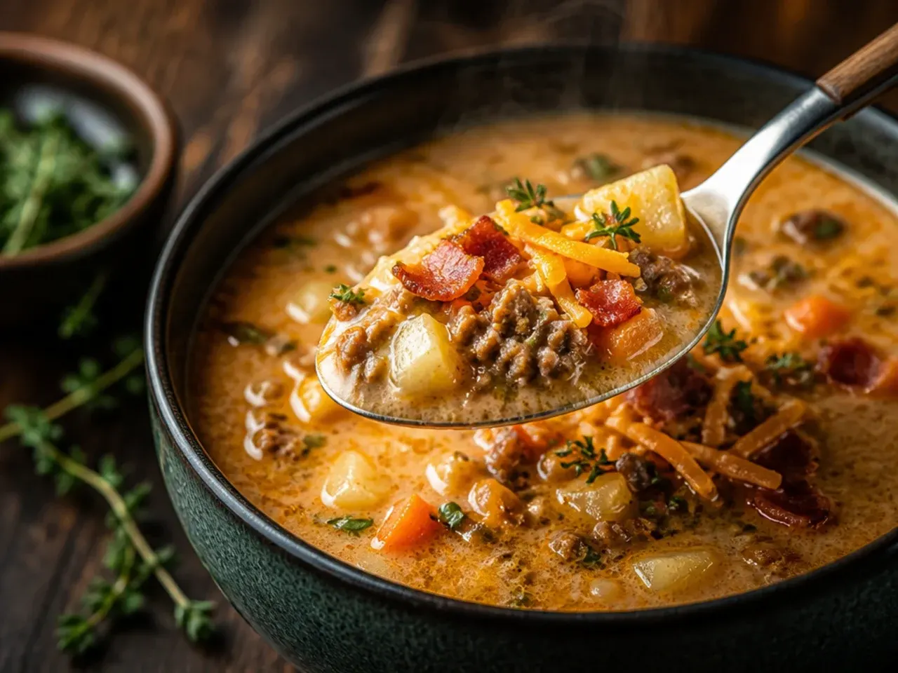 Browned minced beef draining in a metal sieve over a bowl