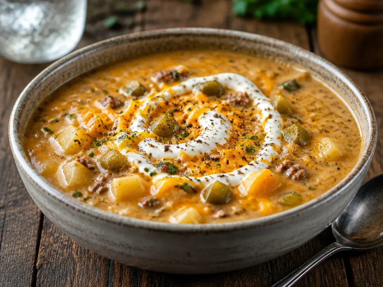 A covered pot simmering with potatoes and broth