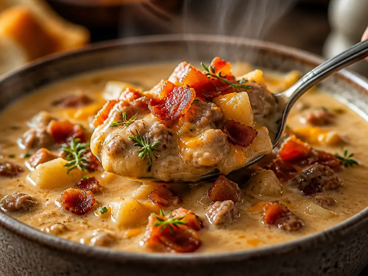 Cozy slow-simmered cheeseburger soup with a deep, reduced broth