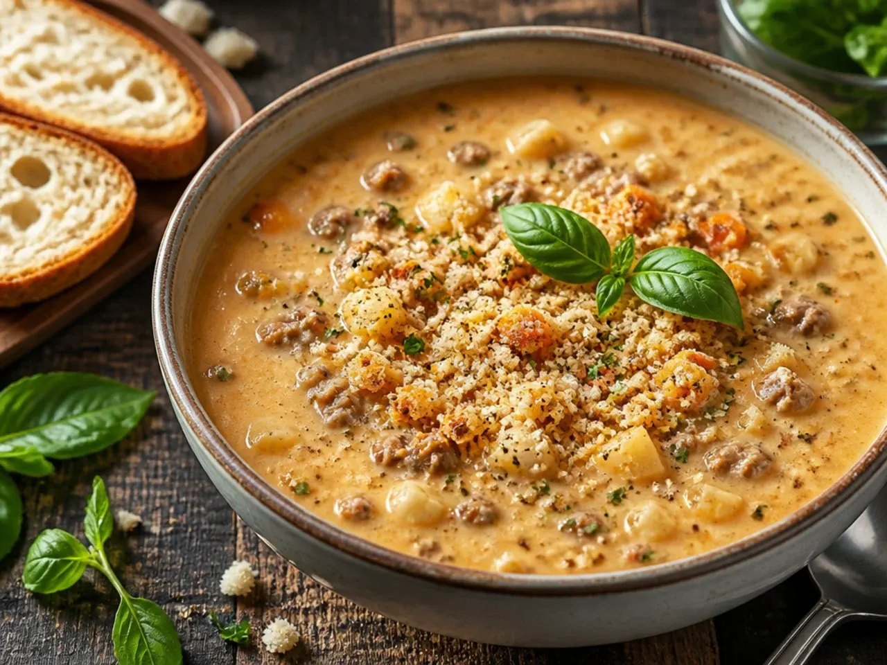 A single pot of cheeseburger soup with Velveeta, made entirely in one pan for easy cleanup.