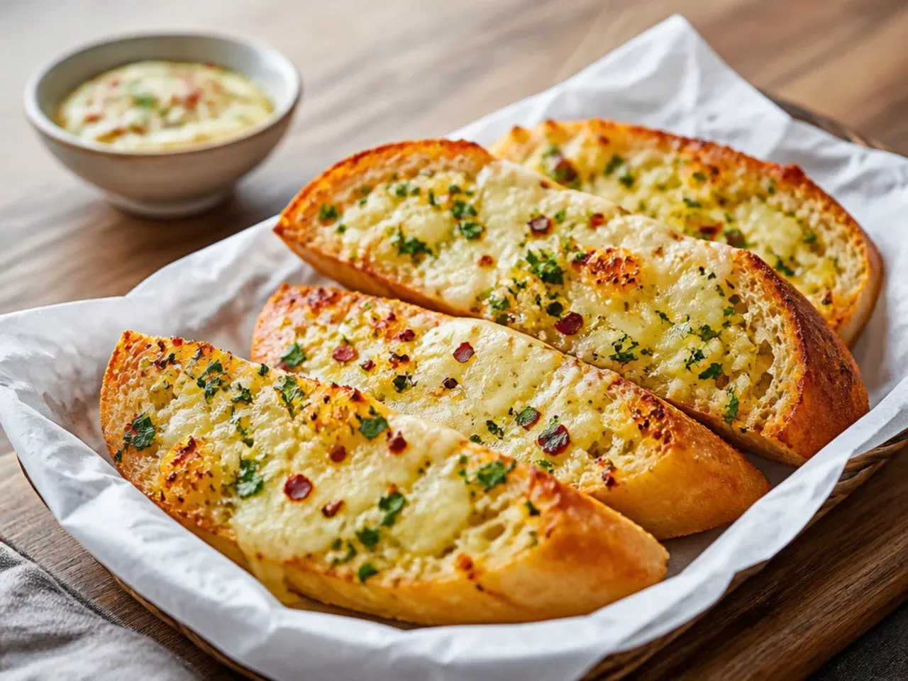 Quick easy cheesy garlic bread made with pre-shredded cheese and garlic powder