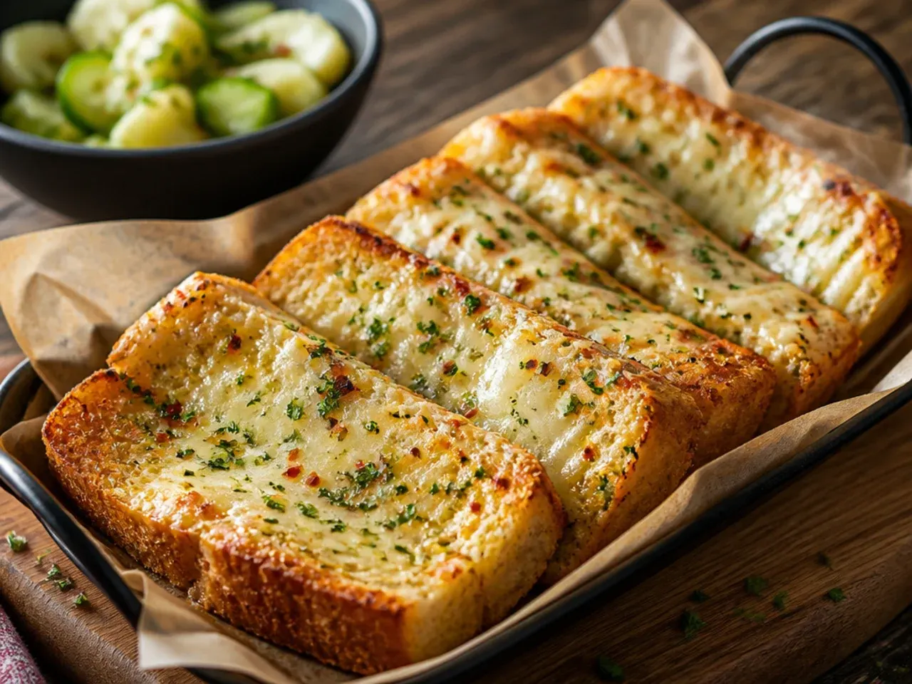 Frozen cheesy garlic bread loaf wrapped in foil ready for the oven