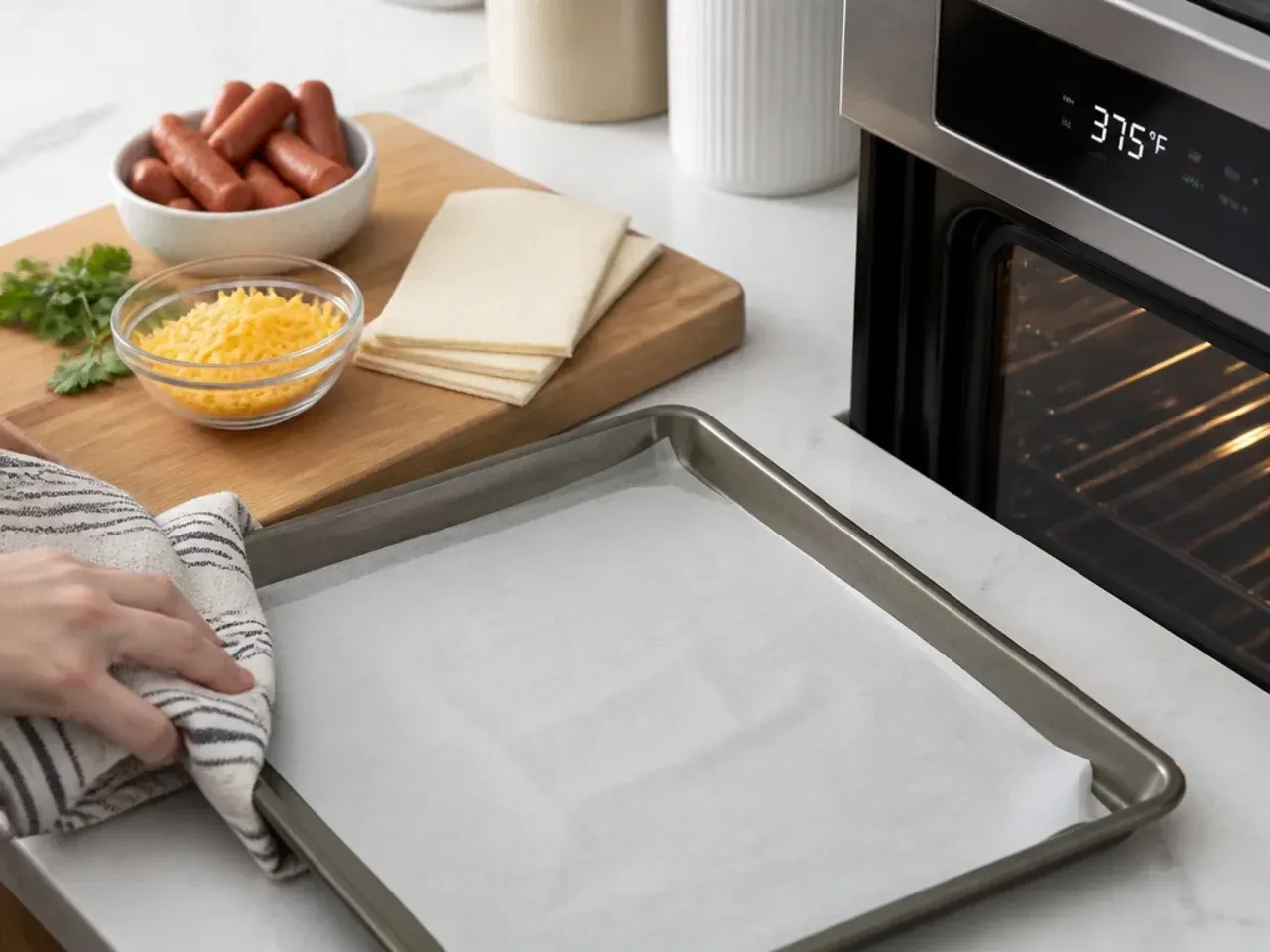 cheesy pigs in a blanket — step 1: preheat and prep