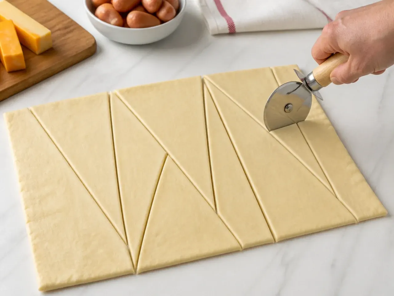 cheesy pigs in a blanket — step 2: cut the dough