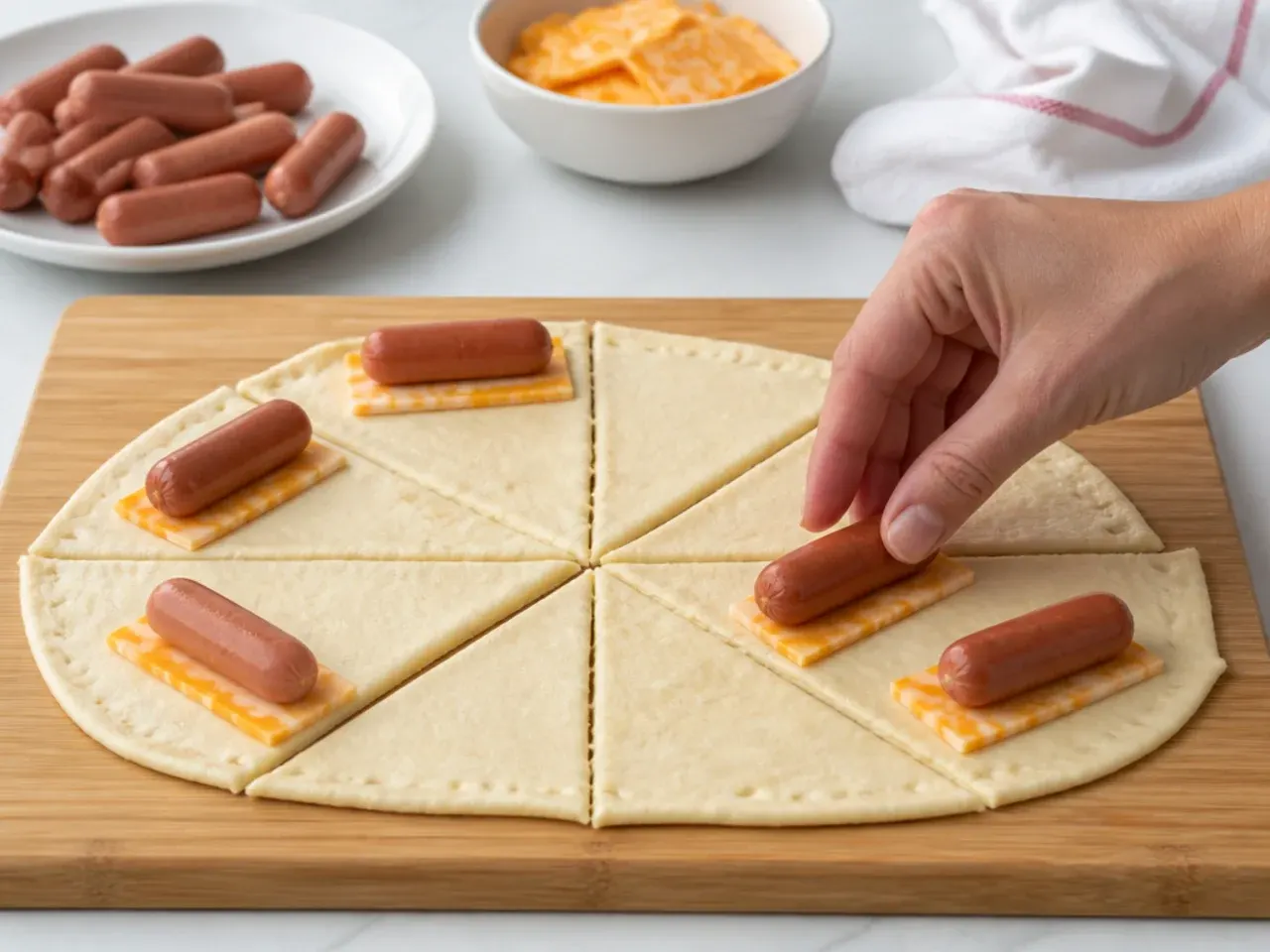 cheesy pigs in a blanket — step 3: add the cheese and sausage
