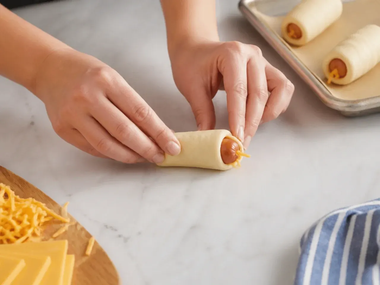 cheesy pigs in a blanket — step 4: roll and seal