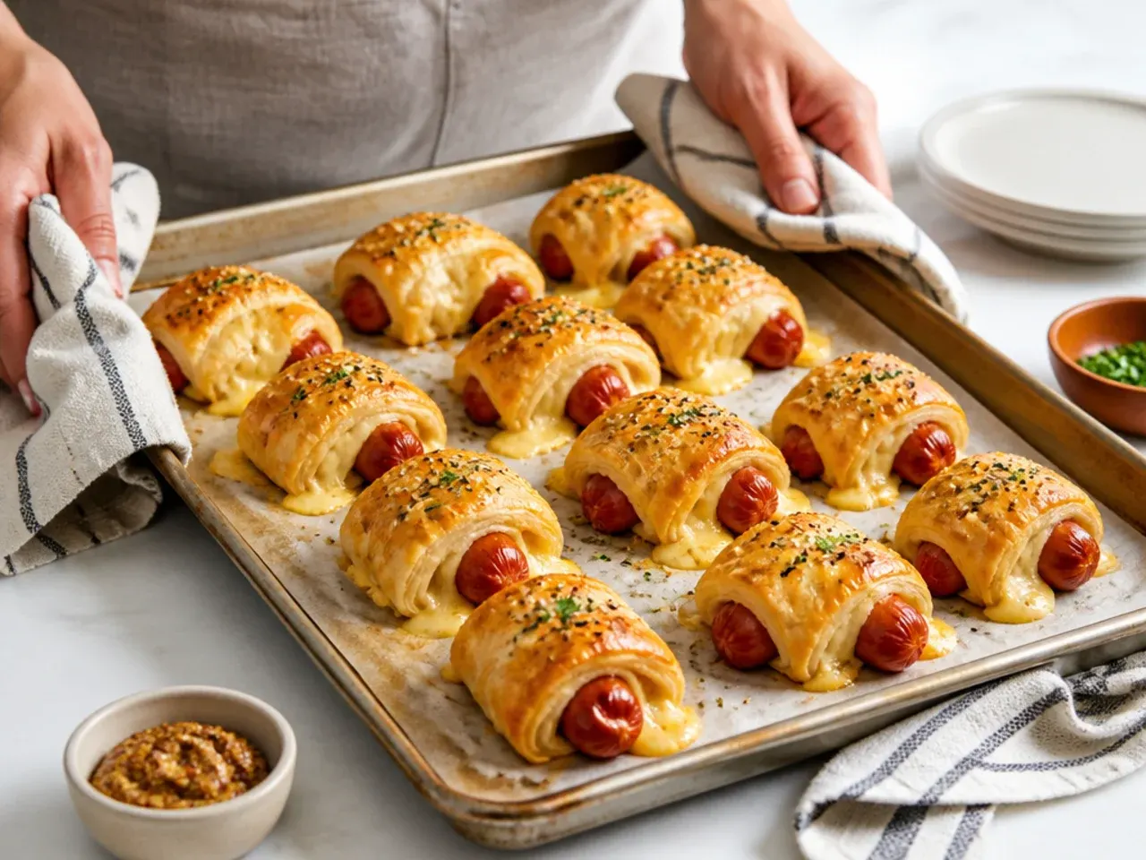 cheesy pigs in a blanket — step 7: bake and serve