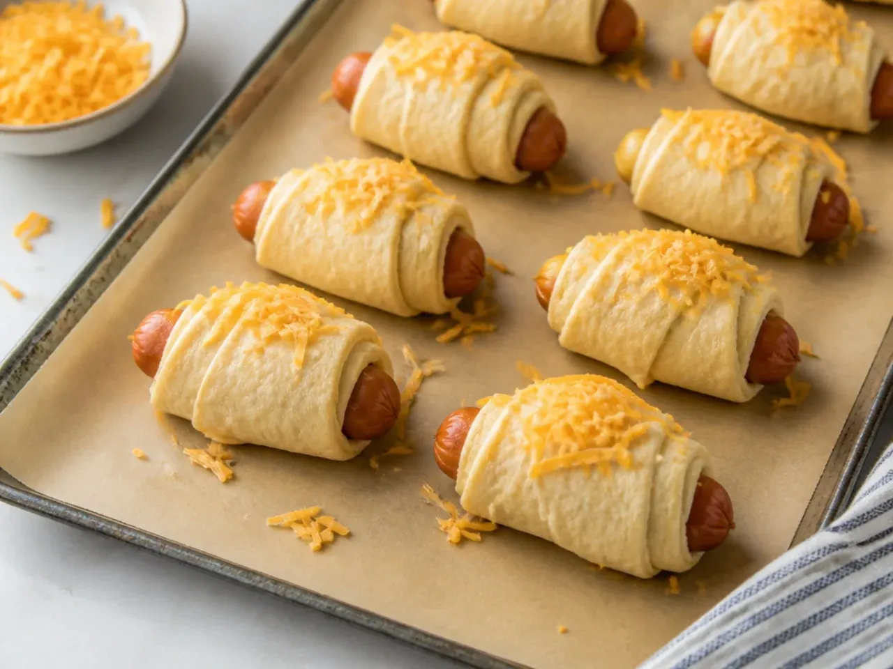 Easy three-ingredient cheesy pigs in a blanket ready to bake