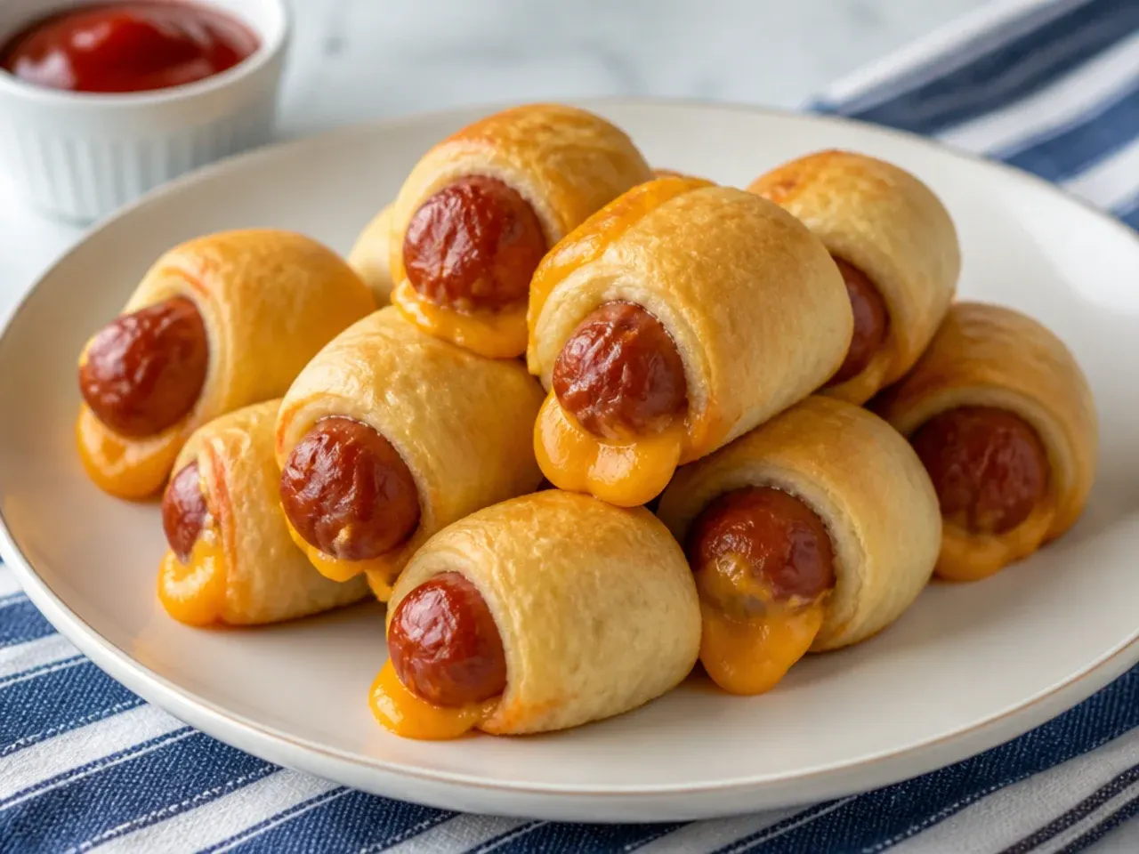 Minimal two-ingredient cheesy pigs in a blanket with cheese-filled franks
