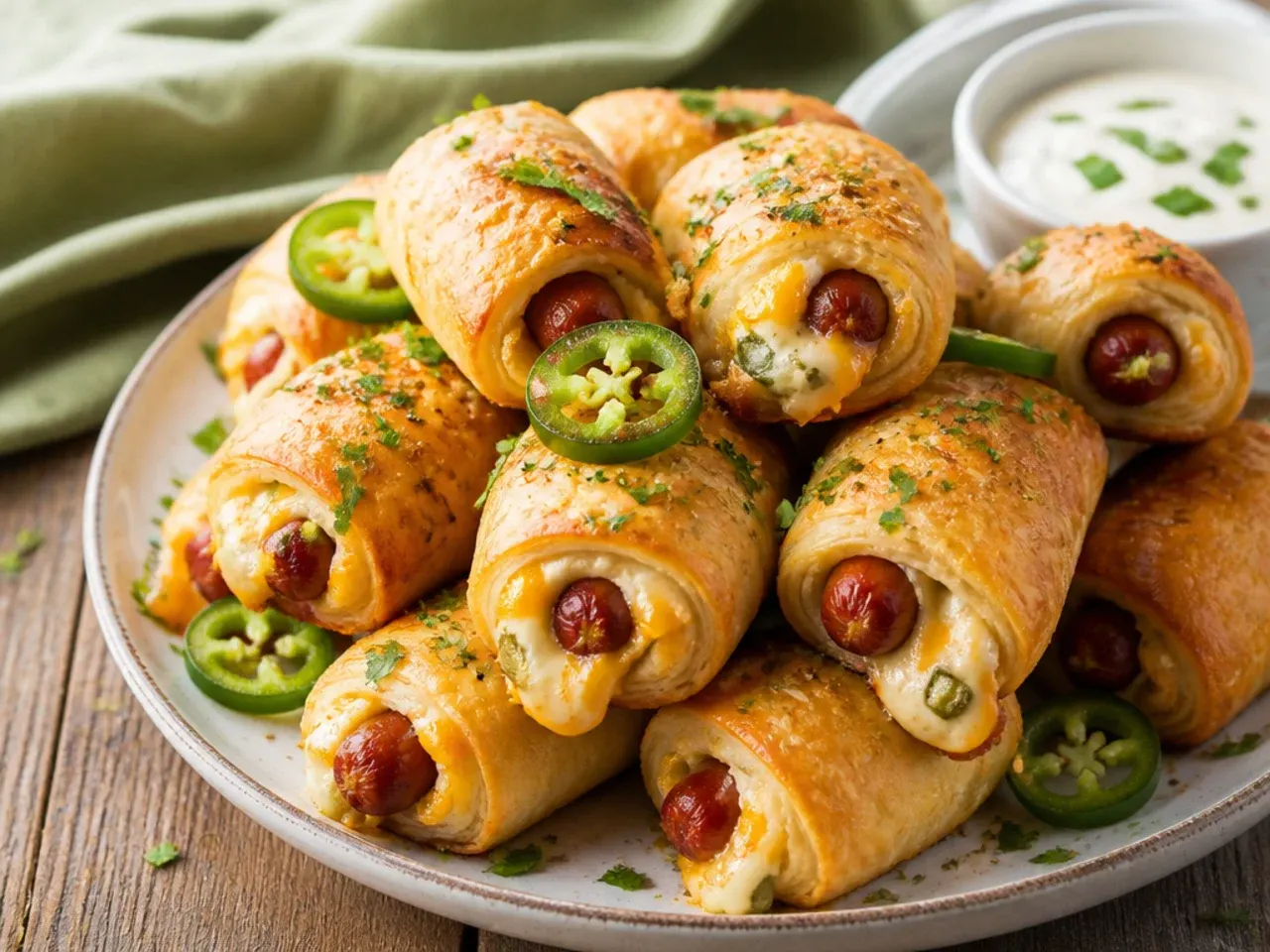 Bold jalapeno popper cheesy pigs in a blanket with cream cheese and cheddar
