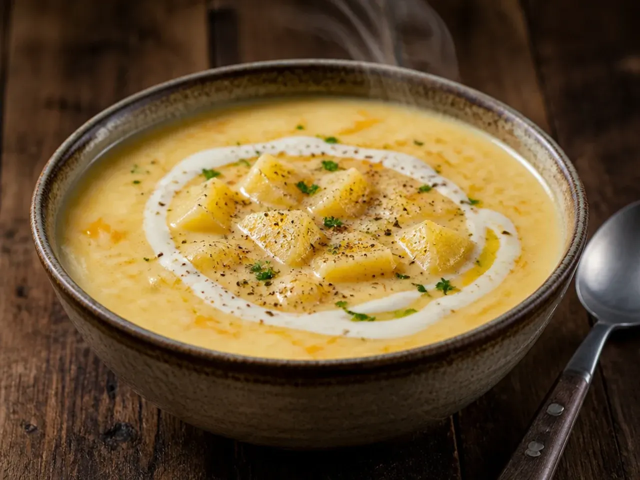 Carton of chicken stock being poured into a pot of soup base