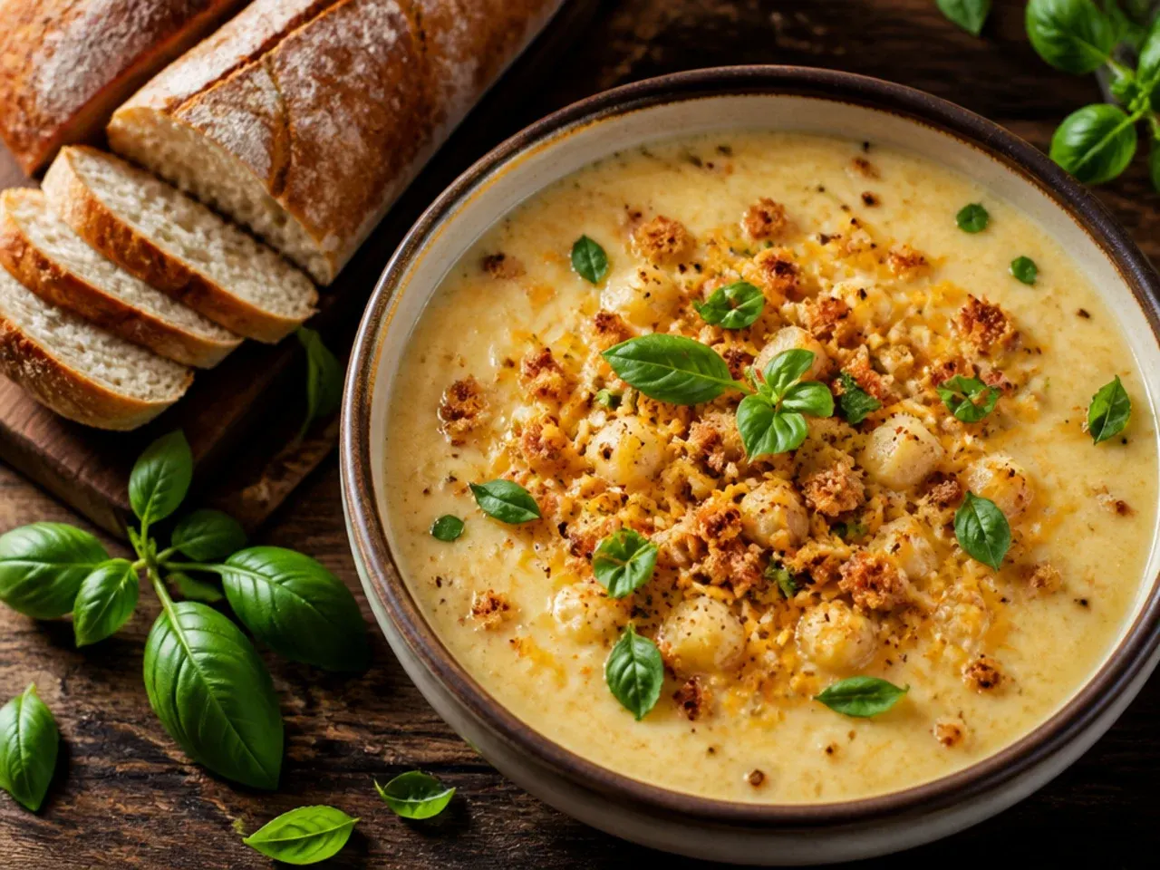 Small bowl of salt set beside a finished pot of cheesy potato soup