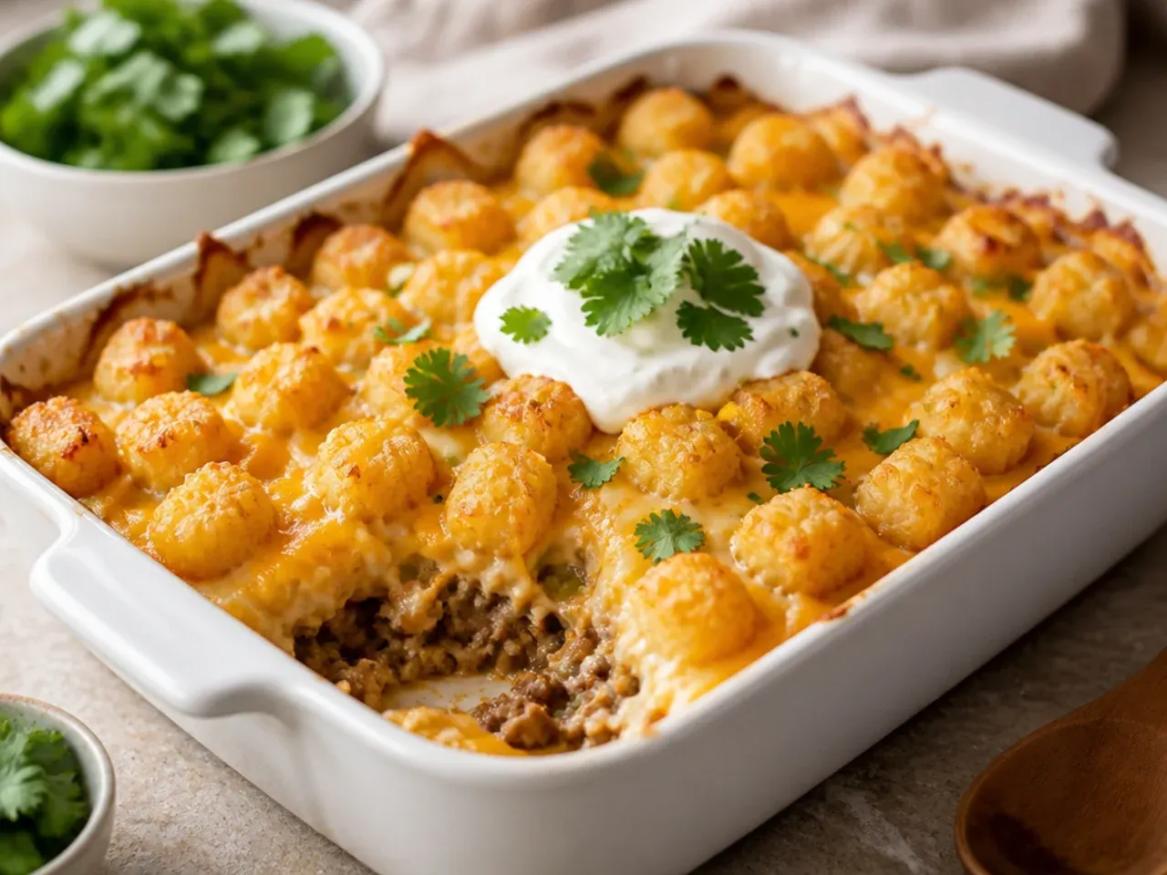 A bowl of pre-made beef and soup casserole filling covered and stored in the refrigerator