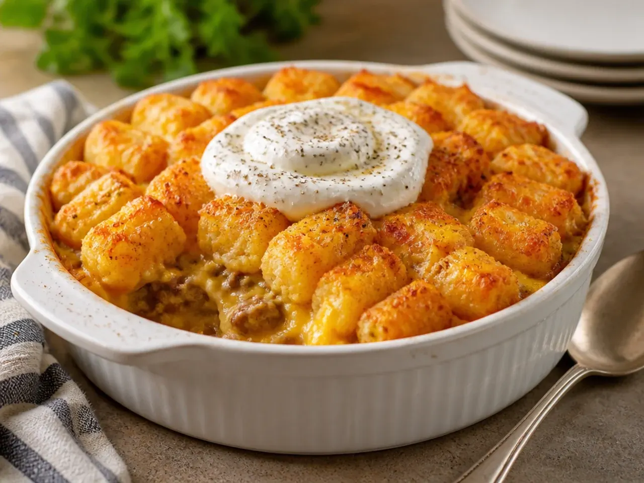 Individual portions of tater tot casserole divided into small storage containers