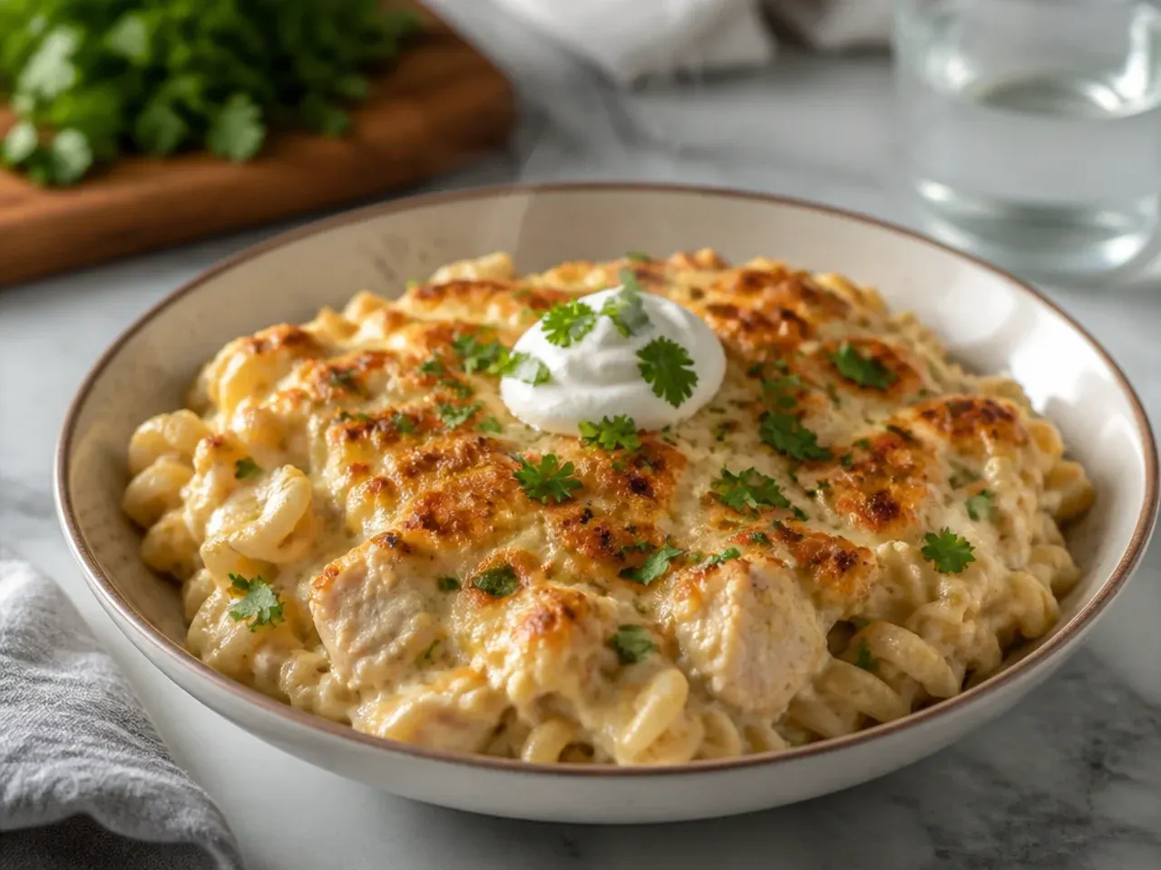 Hand seasoning a creamy alfredo sauce with salt in a saucepan