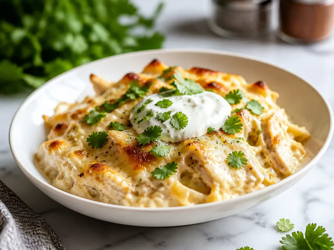 Unbaked chicken alfredo casserole wrapped for the freezer in a foil tray