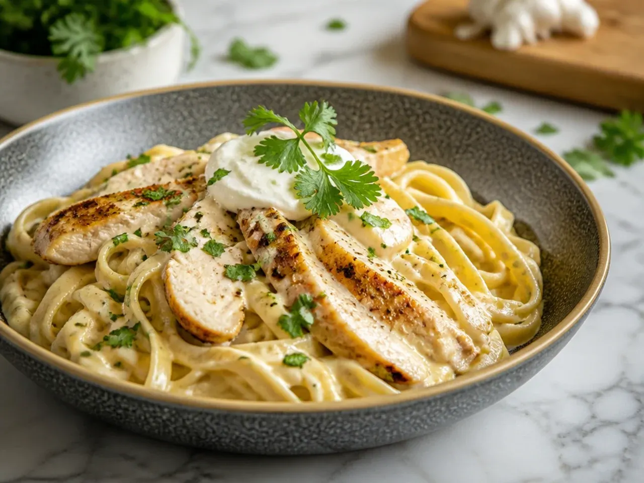Cooked fettuccine draining in a colander without being rinsed