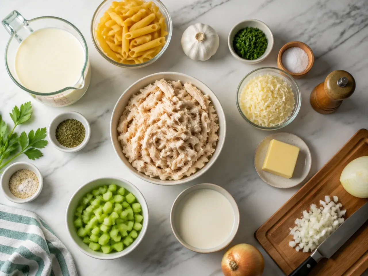 Close-up of hands grating fresh Parmesan into a pot of chicken alfredo soup