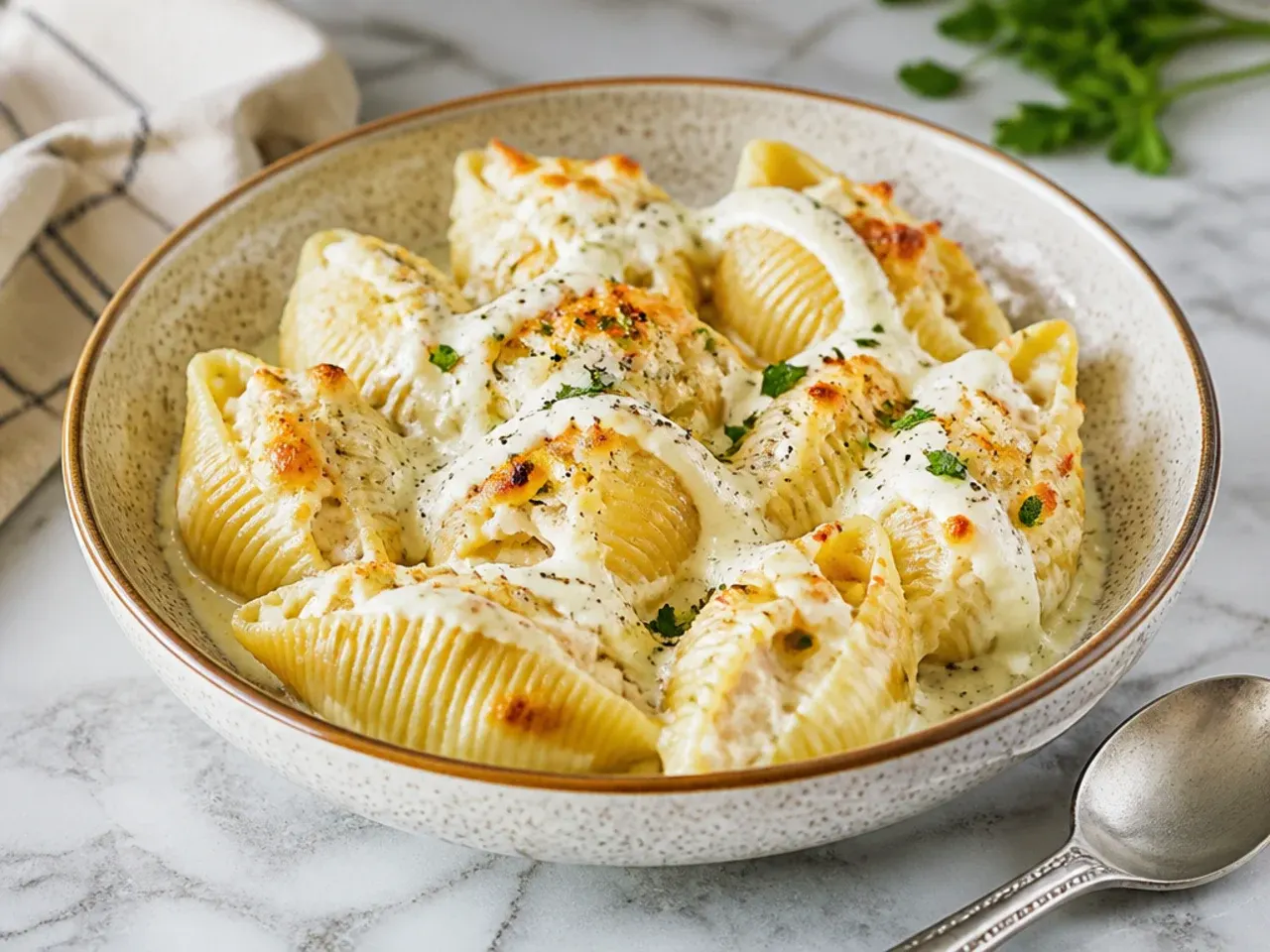 chicken alfredo stuffed shells — option 1: chicken alfredo stuffed shells