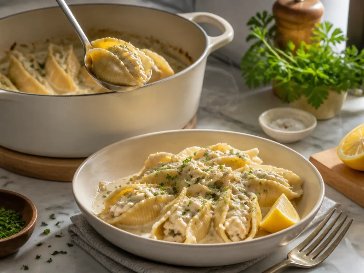 chicken alfredo stuffed shells — time and effort