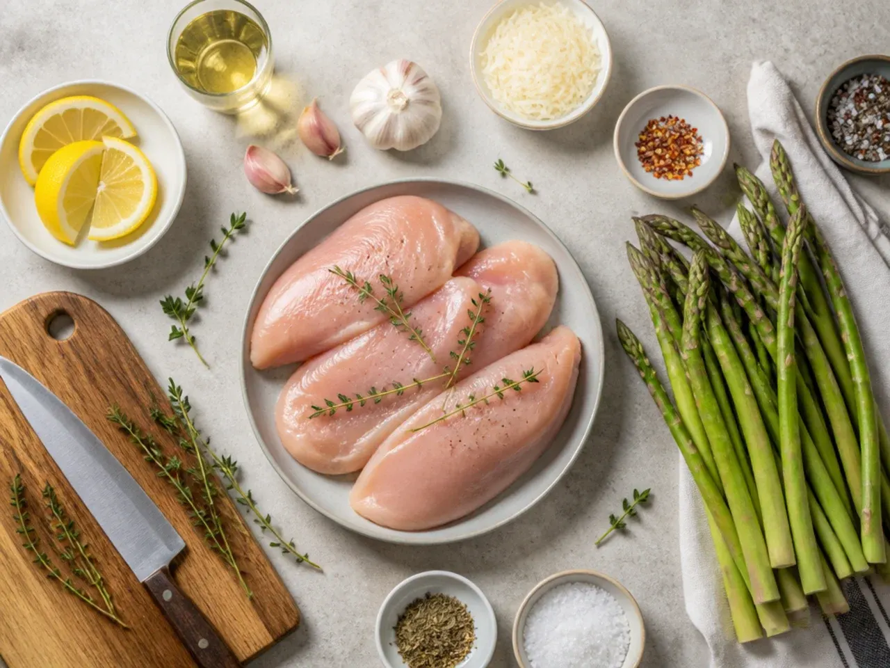 Close-up of hands snapping the woody end off a fresh asparagus spear