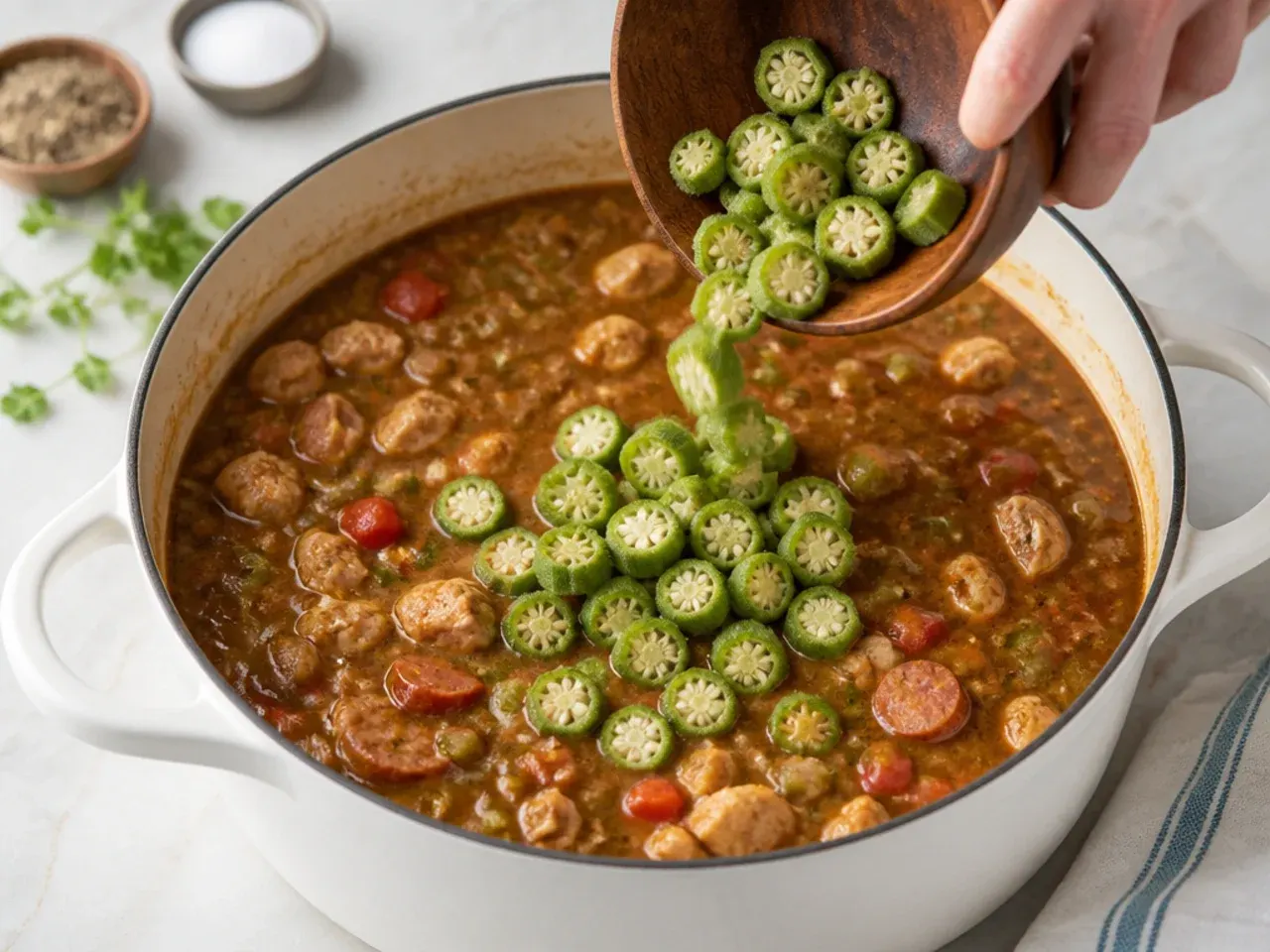 chicken and sausage gumbo — step 6: add the okra and season