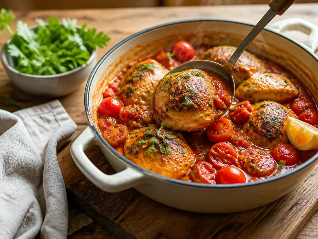 Seared chicken breasts resting on a plate under loose foil