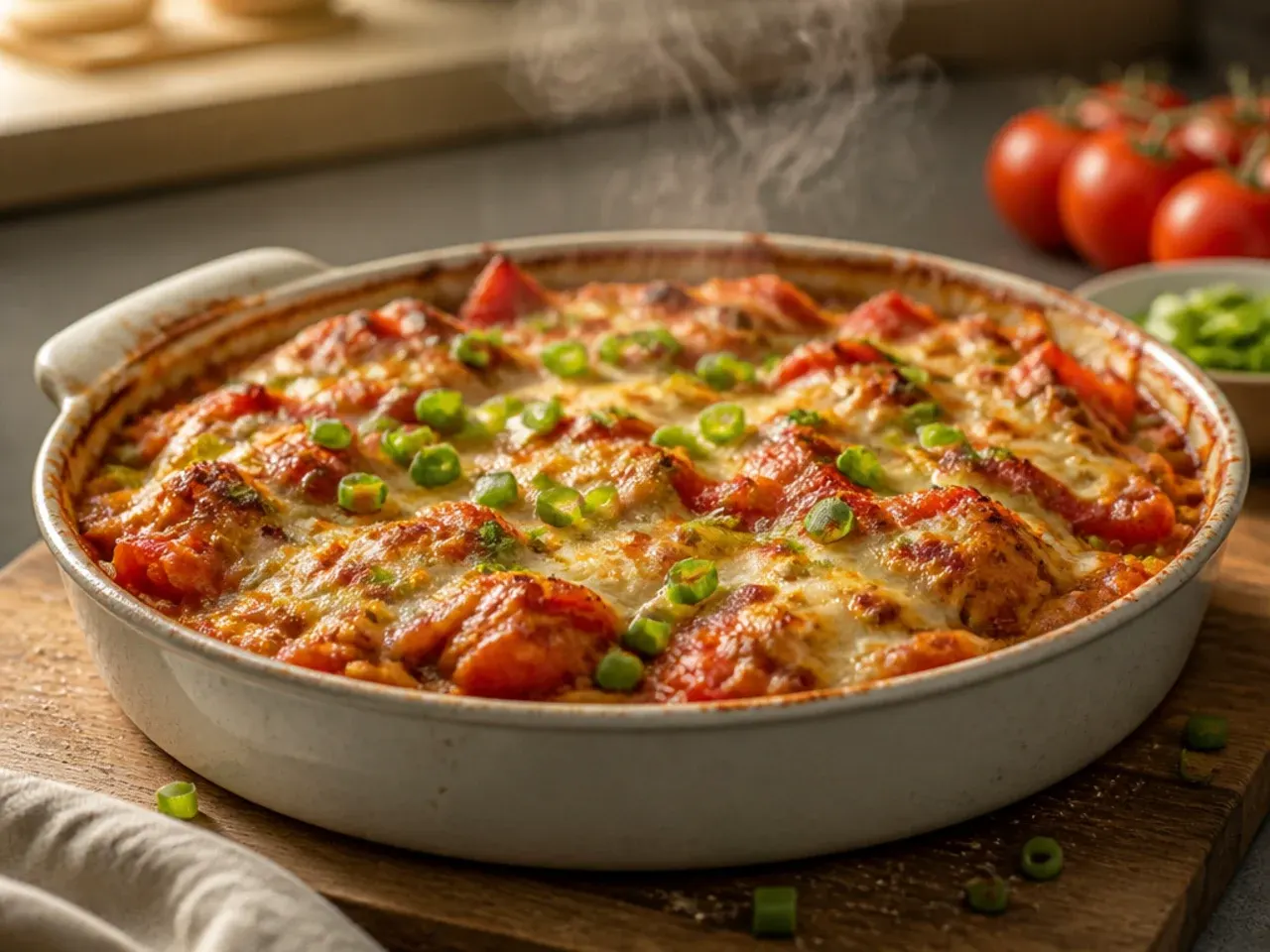 Ladle showing the ratio of tomato sauce to cream in a skillet