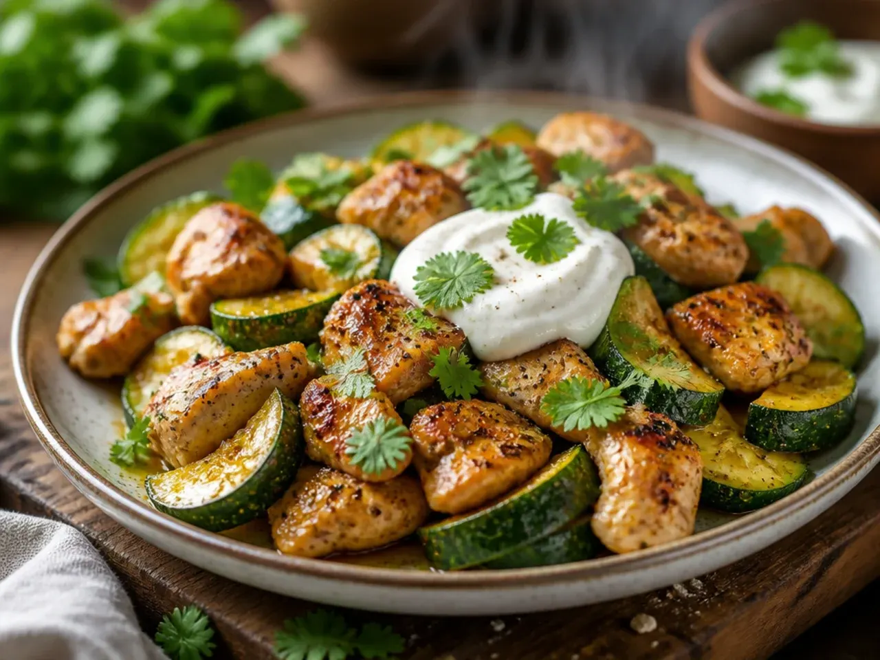 Quick garlic butter chicken and zucchini skillet with parsley