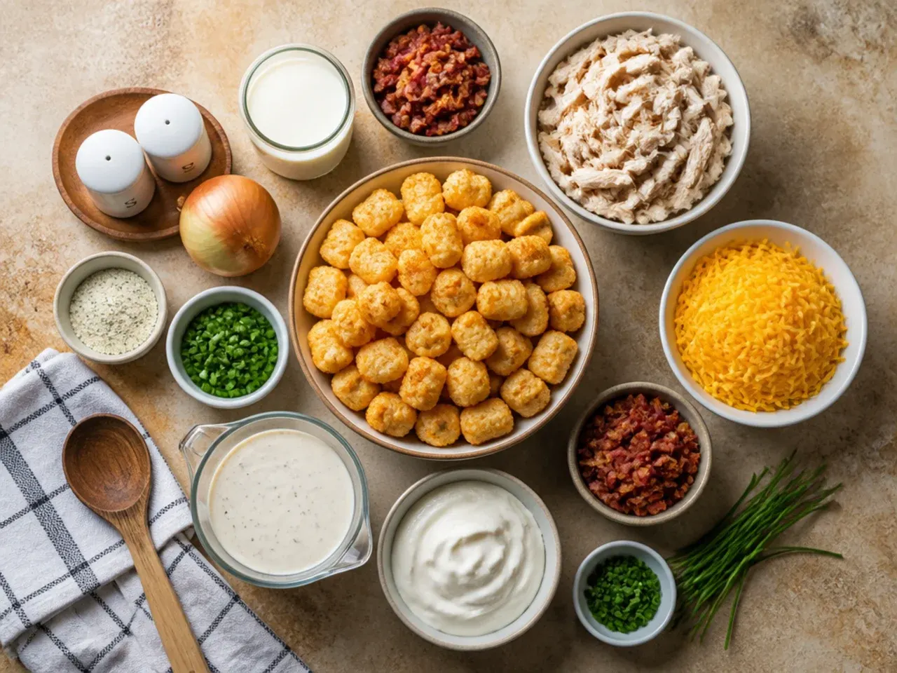Close-up of crispy golden tater tots showing the correct texture on a finished casserole