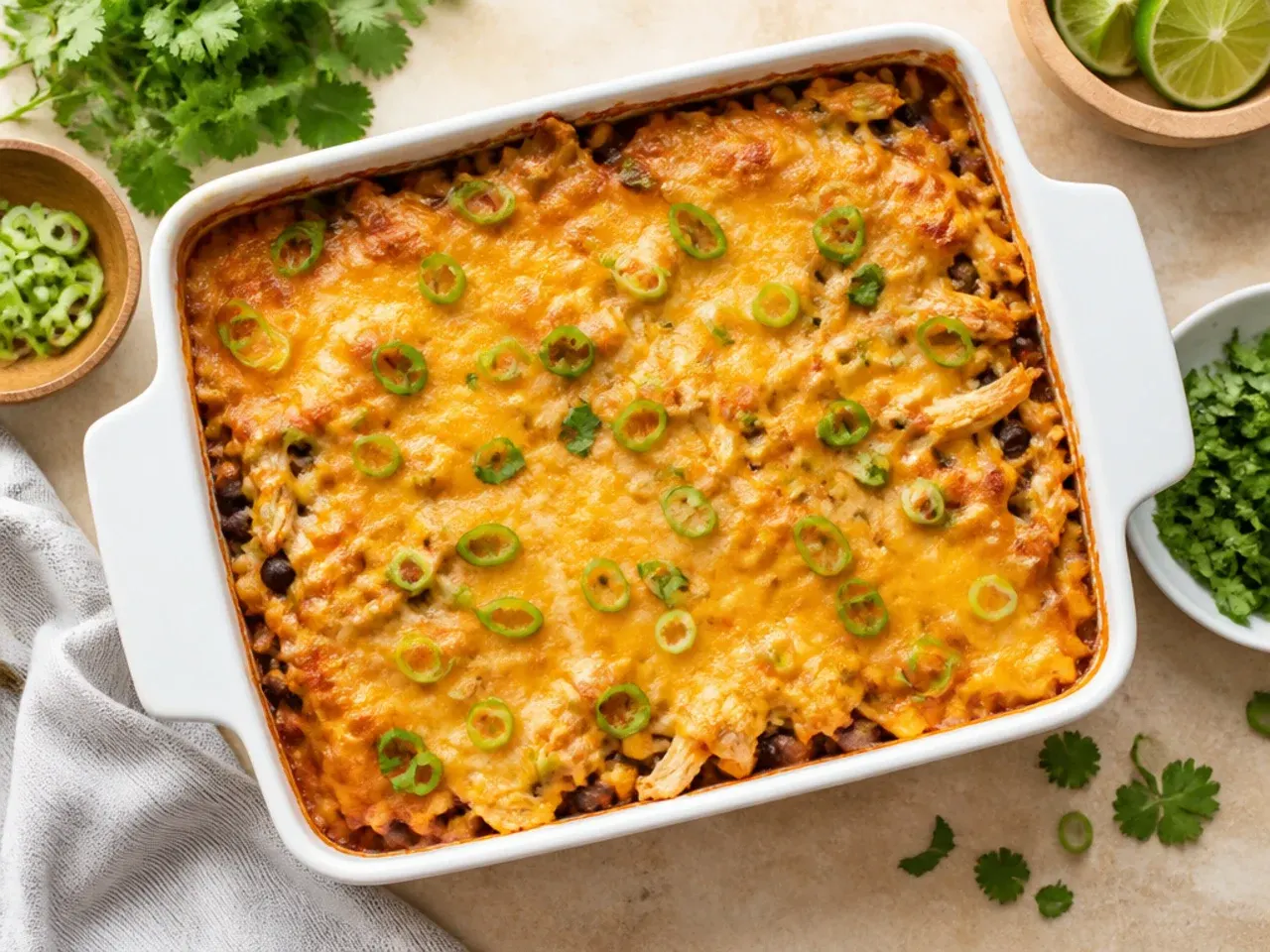 Budget chicken enchilada casserole made with tinned chicken and pantry staples