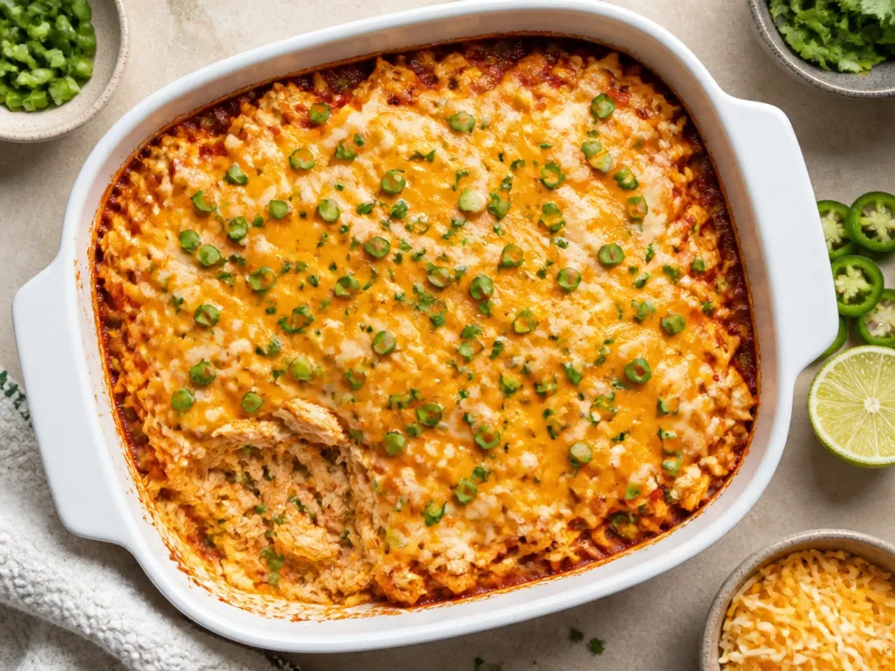 Low-carb chicken enchilada casserole made with roasted cauliflower instead of tortillas