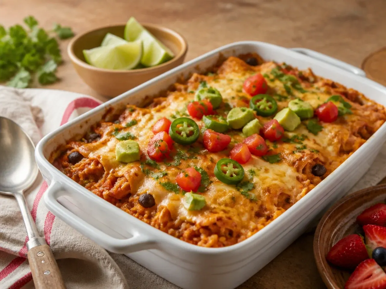 Simple five-ingredient chicken enchilada rice casserole