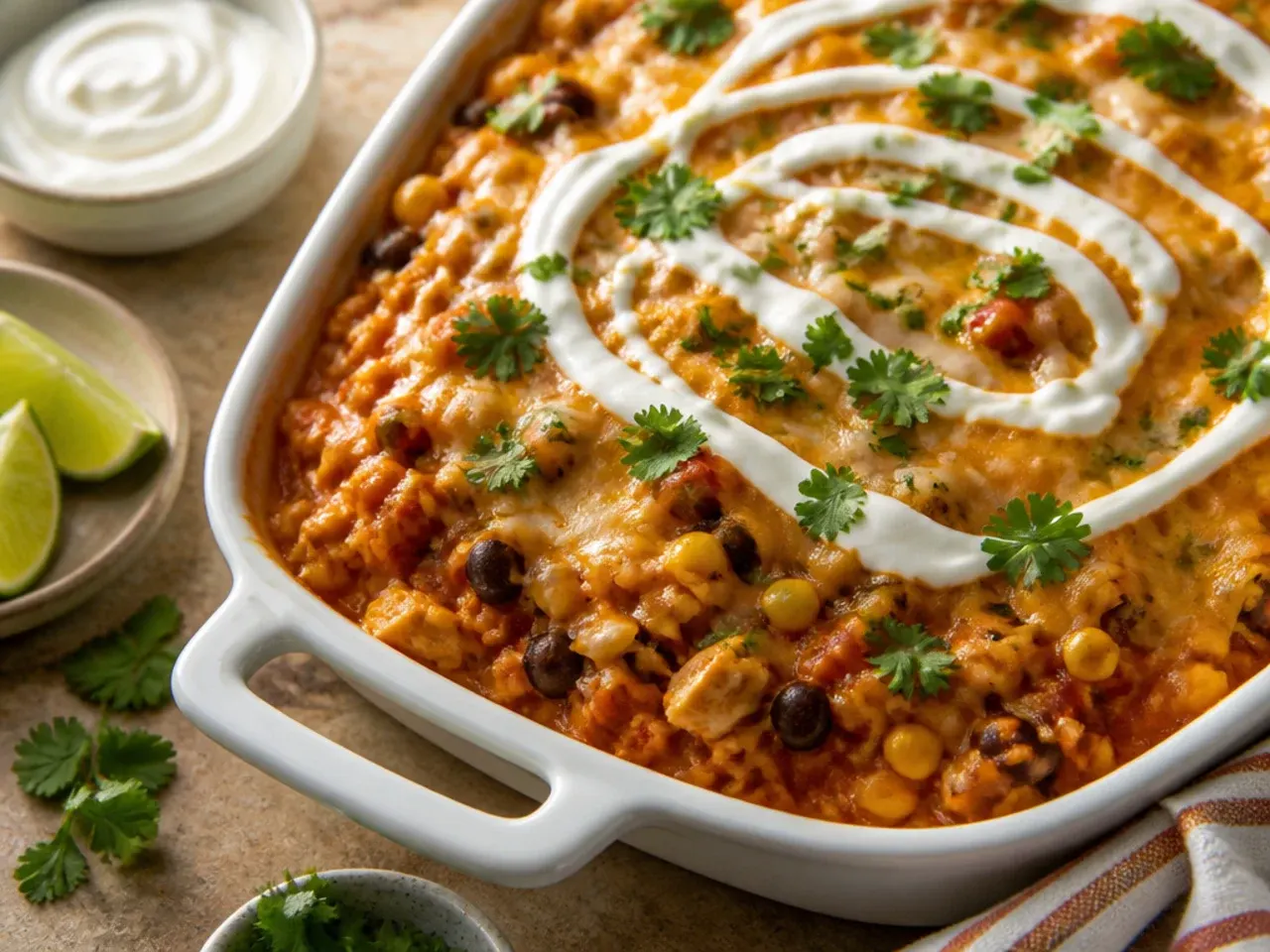One-bowl microwave chicken enchilada rice casserole ready in about 15 minutes