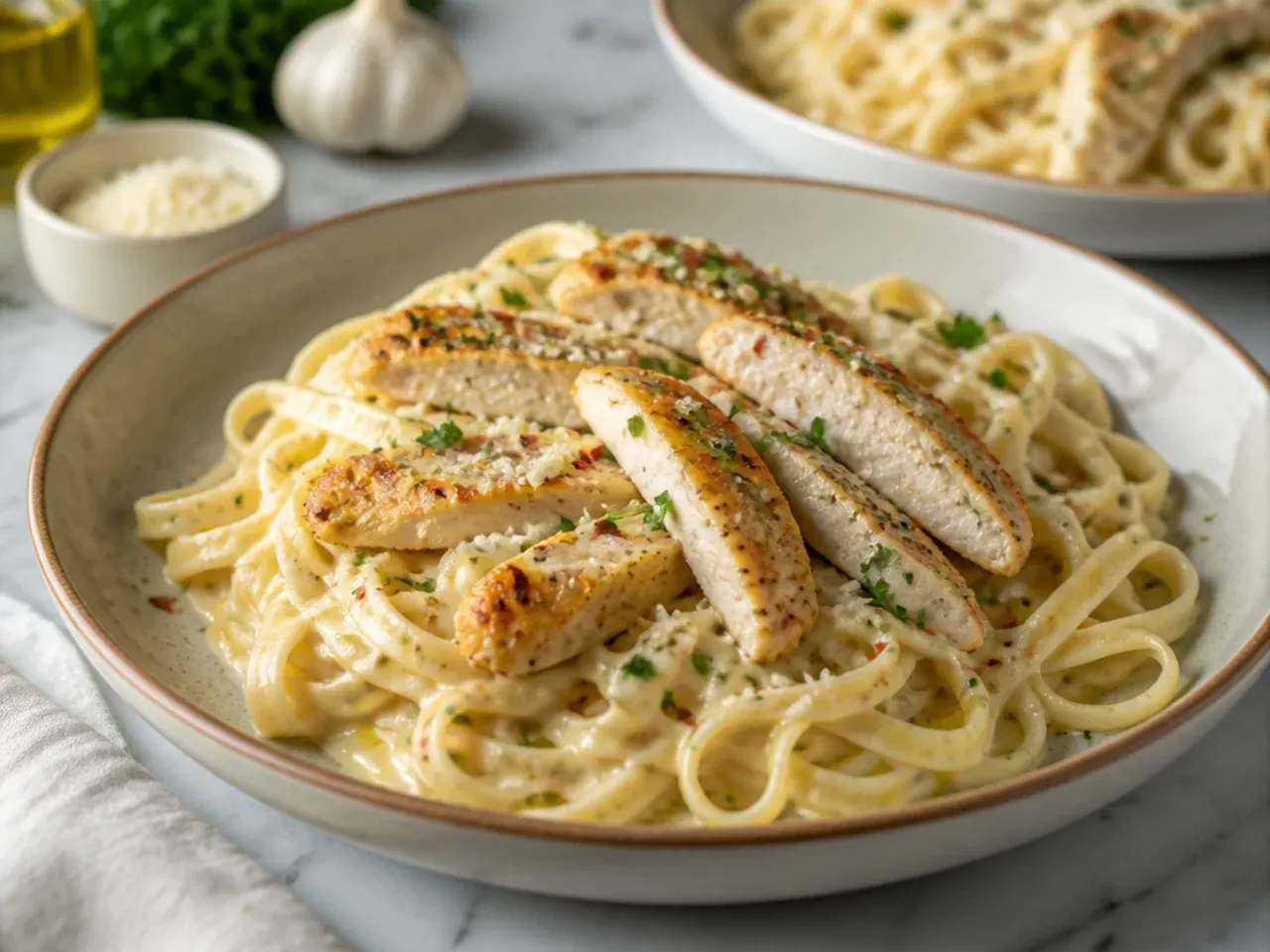 Quick weeknight chicken alfredo skillet with rotisserie chicken and fettuccine