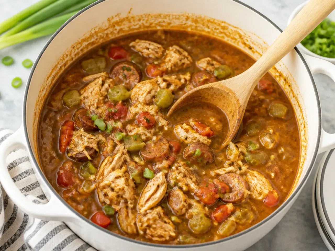 Quick easy chicken gumbo recipe made in one pot for a weeknight dinner