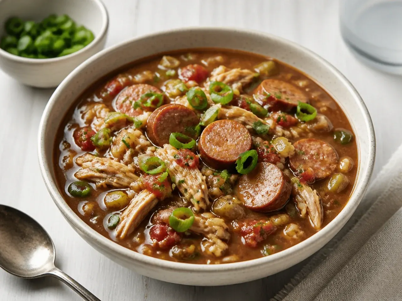 Classic slow-cooker chicken and sausage gumbo recipe simmered all day