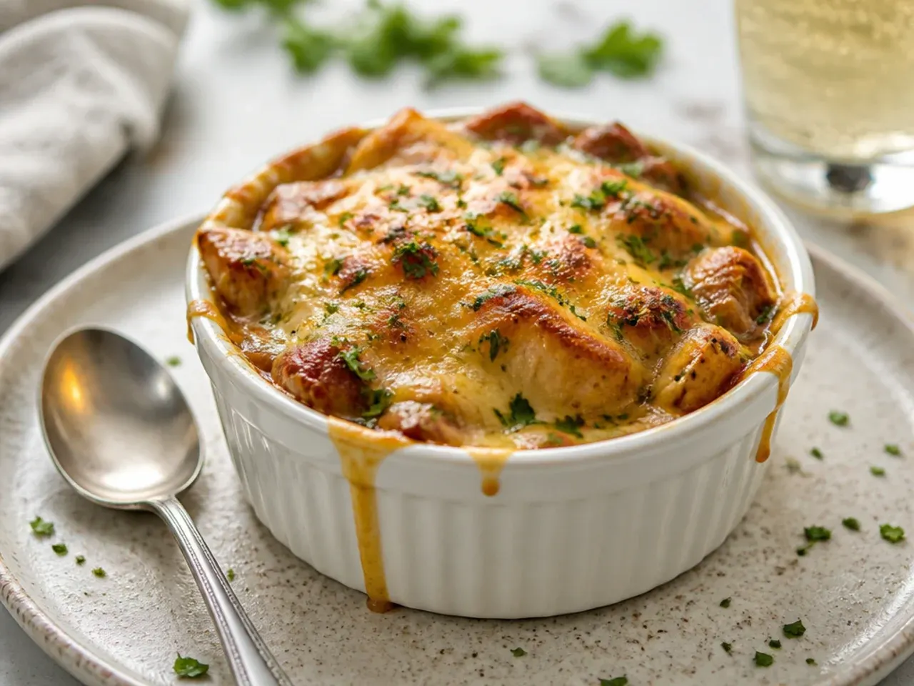 Elegant individual chicken gumbo recipe baked au gratin in ramekins