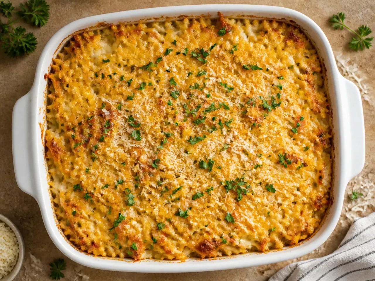 Simple budget chicken hashbrown casserole made with pantry staples