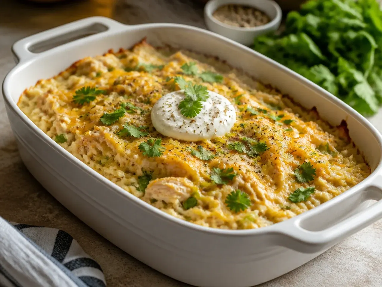 Instant Pot chicken hashbrown casserole being stirred with melted cheese